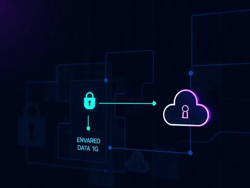A professional technical diagram showing encrypted data flow